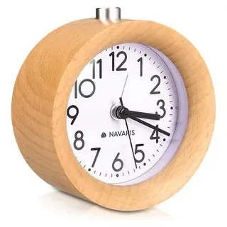 Navaris Analog Holz Wecker hellbraun