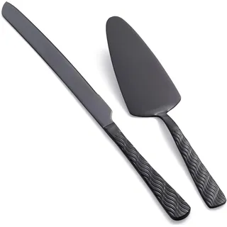 FULLYWARE Schwarzes Tortenmesser- und -servierset, Edelstahl Tortenmesser und -Heber, Torten- und Kuchenschneider-Set für Hochzeit, Geburtstag, Party
