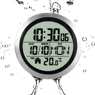 Lancoon Modern Waterproof Shower Clock mit Non-Ticking, Powered by 5 Batteries 4 Saugnäpfe auf der Rückseite, Zeigt Zeit Temperatur Datum Wochentag für Bad Arbeitszimmer Schlafzimmer