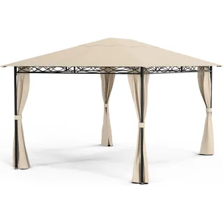 Blumfeldt Mondo Pavillon 3x4 – Stahlrahmen, Mit Vorhängen, Wetterfeste Überdachung, Gartenpavillon, Rostfrei, Leichter Aufbau, Beige - Beige