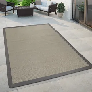 Paco Home In- & Outdoor Teppich Balkon Küchenteppich Sisal Optik Einfarbig Creme Grau Grösse 120x170 cm - Creme