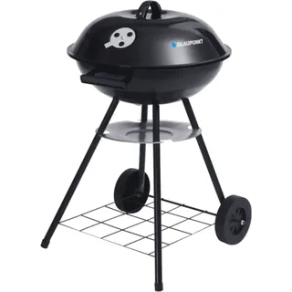 Holzkohlegrill auf Rollen Rundgrill Standgrill Gartengrill Grillwagen mit Unterem Regal Gartengrill 41cm Durchmesser BBQ Thermometer im Deckel