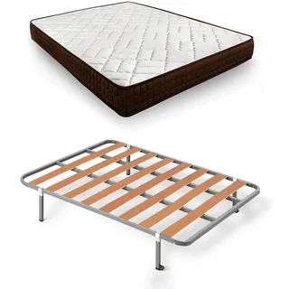 HOGAR24 ES Komplettes Bett, Basis-Lattenrost + Matratze Dream Flex 13, Holzlatten, Stahlrohrgestell 30 x 30 mm, Set mit Beinen, atmungsaktiv, fest und bequem, 150 x 190 cm