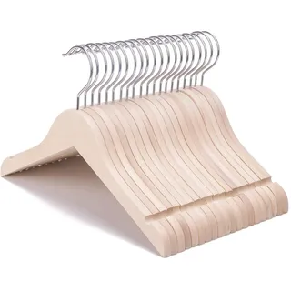 Nature Smile 20 Pack Unfinished/Natural Kids Baby Children Toddler Wooden Shirt Dress Coat Hangers with No Painting - 360°Stronger Anti-Rust Chrome Swivel Hook - Extra Smoothly Cut Notches