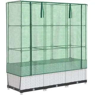 vidaXL Hochbeet mit Gewächshaus-Aufsatz Rattan-Optik 120x40x138 cm - Weiß