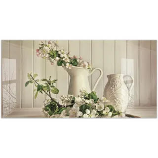 timalo Küchenbild aus Acrylglas modernes Wandbild Glasbild Deko Küche XXL Bild wie Glas | 120x60cm Blütenzweige in Vintage-Krug – Blumen, Natur, Landhaus Blumenvase