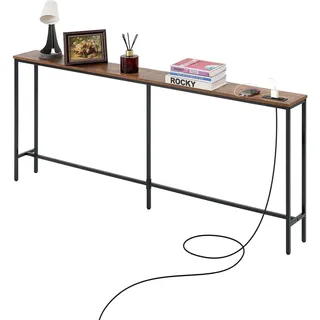 VEVOR schmaler Konsolentisch Eingangstisch (178 cm Länge) mit Steckdosen, 1-stufiger Flurtisch Beistelltisch Sofatisch mit Metallrahmen & Ladestation, für Eingangsbereich Flur Wohnzimmer