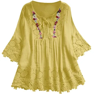 Generisch Musselin-Bluse Damen Hawaii Tunika Freizeit Elegant Longbluse Leinen Hemden Lang Blumen Strandtunika Damenblusen Beach Leicht Und Luftig Tops