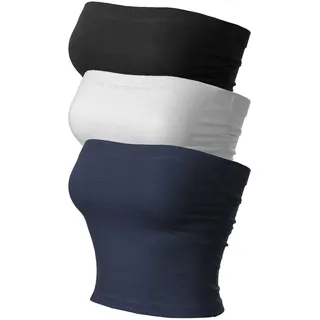 MixMatchy Damen Tube Top Trägershirt/Cami Shirt (3er Pack) | 3er-Pack Bandeau-Tops, doppelt gefütterter Baumwoll-Stretch, Büstenhalter, elastisch, keine Pads/Cups, minimale Unterstützung
