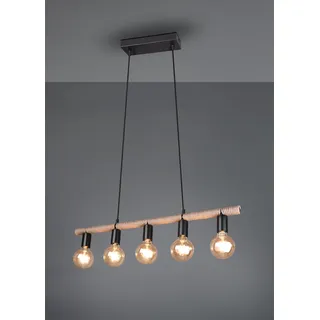 Ausgefallene Pendelleuchte EINAR 5 flammig Balken mit Sisal Seil, 80cm breit - Schwarz