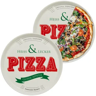 KHG 2er-Set Pizzateller, extra groß mit 30 cm Durchmesser in Heiss & Lecker | perfekt für Gastro und Zuhause, hochwertiges Porzellan, spülmaschinengeeignet & perfekt Stapelbar, vielseitig einsetzbar