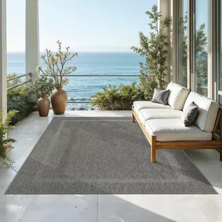 Mia ́s Teppiche Malaga Outdoor Teppich Wetterfest – Balkonteppich & Terrassenteppich, Indoor Outdoor Flachgewebe, Waschbar, UV-beständig & Pflegeleicht, Anthrazit, 80 x 200 cm