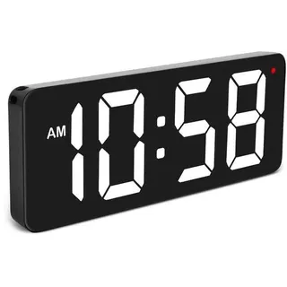 Große LED Digitaluhr, weiß, 12/24H, automatisch