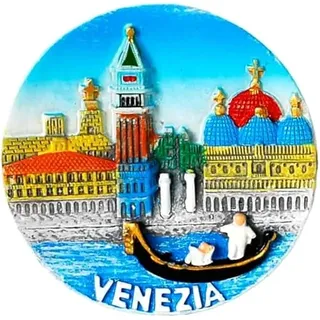 KUSTOM ART 3D-Kühlschrankmagnet aus Harz Venedig Italien San Marco Glockenturm Gondel Souvenir Geschenk Haus Küche Sammlerstück Durchmesser 6,5 cm