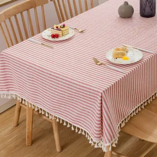 Plenmor Leinen Abwaschbare Tischdecke Rot Quadratisch 140x140cm, Leinenoptik Rote Tischdecke Abwaschbar Table Cloth Tischdecken Bohemian Vintage für Geburtstag, Valentinstag