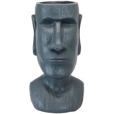 Design Toscano AL1917 "Osterinsel", massiver Moai-Kopf als skulpturales Pflanzgefäß, Steingrau, 22.86 x 24.13 x 45.72 cm