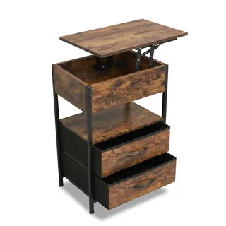 KOMTWNM Nachttisch Industrial Style mit Geheimfach und 2 Schubladen, Nachttisch Holz höhenverstellbar, Nachttisch Vintage, Bed Side Table, Nachttisch für Boxspringbetten, Beistelltisch Holz