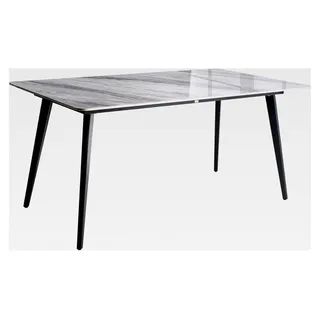 Gartentisch Sinterstein Marmor Optik grau rechteckig 160 x 90 cm mit schwarzem Metallgestell