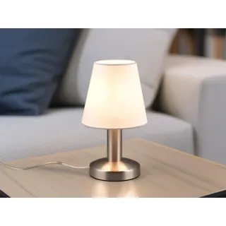 LED Tischlampe Silber mit Stoffschirm Weiß für Fensterbank - mit Touch dimmbar