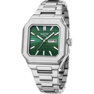 NIBOSI Herren Armbanduhr Uhren Herren Analog Quarz Edelstahl Militäruhren für Männer quadratisch Wasserdicht Business Klassisch Designer Armbanduhr Datum (Silver Green)