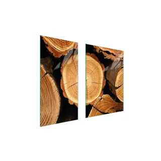 Herdabdeckplatten 2 teilig 75x52 Ceranfeld Abdeckung Glas Schneidebrett Holz Braun