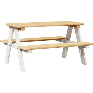 Kindertisch mit Bänken IRUN Weiß 90x79,5x50 cm Massivholz - Weiß