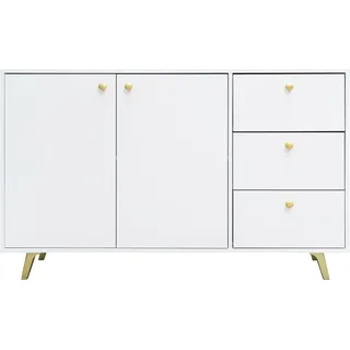 Kommode Siena mit 3 Schubladen und 2 Türen, Sideboard in Farbe: Weiss, Schrank in Größe: 140 x 86 x 41 cm - Weiß