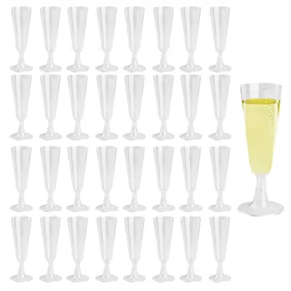 36 Stück Sektgläser Plastik Champagnergläser aus Kunststoff Sektglas, 150ml wiederverwendbar Transparent Kunststoff Sektgläser Sektflöten Plastik Sektkelch Mehrweg für Hochzeit Geburtstag Partys