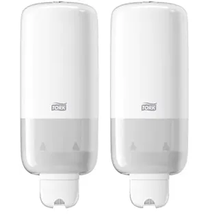 Tork Seifenspender Wandmontage für Flüssigseife, Sprayseife und Händedesinfektionsmittel Weiß S1/S11, wirtschaftlich, hygienisch, 560000 (Packung mit 2)