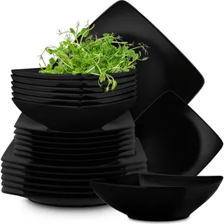 Konsimo Tafelservice EPIRI für 6 Personen (18el) Spülmaschinen- und Mikrowellengeeignet, Schwarz, Keramik, MODERN, 25x25|21x21|17x17cm - Schwarz