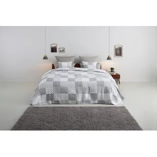 LÜTTENHÜTT Tagesdecke LÜTTENHÜTT "Gretje gesteppte Tagesdecke für Kinder, Tagesdecke im Patchwork-Design", grau, B:250cm L:240cm, Baumwolle, Polyester, Tagesdecken