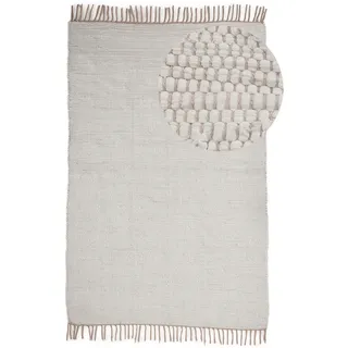 carpetfine Kelim Chindi uni, weiß, 60x90 cm, handgewebt, | Fleckerlteppich aus Baumwolle, für Wohnzimmermit Fransen