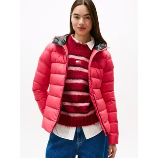 Tommy Hilfiger Steppjacke TOMMY JEANS "TJW SLIM HOOD PRNT DOWN JCKT EXT", Damen, Gr. S (36), rosa (vintage cerise), Web, Obermaterial: 100% Polyester, unifarben mit Farbeinsätzen, slim fit, Jacken Steppjacke