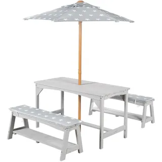 Roba Kindersitzgruppe mit Sitzauflage und Schirm grau , Holz , Stern/Sternzeichen , rechteckig,Rechteckig , Freizeit & Co, Gartenspielzeug, Spielhäuser
