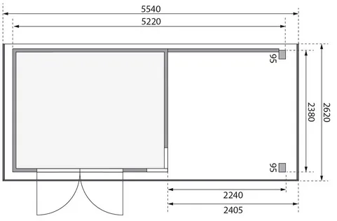 Bild von Kerko 5 5,22 x 2,46 m natur inkl. Anbau 2,4 m + Rückwand