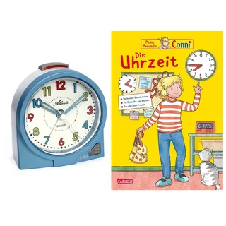 Atlanta Kinderwecker Mädchen ohne Ticken + Kinderbuch Conni Die Uhrzeit - 2127/5 BU (Blau Conni)