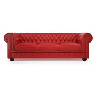 XXL Sofa 3 Sitzer Couch Chesterfield Polster Sitz Garnitur Leder Rot Textil - Rot