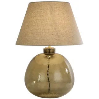 Nachttisch Leuchte Glas Stoff Schirm 56,5 cm Grün Natur E27 Tischlampe Schlafzim
