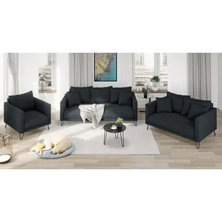 s-style möbel 3-2-1 Garnitur Chenille 3-Sitzer + 2-Sitzer + Sessel Grau