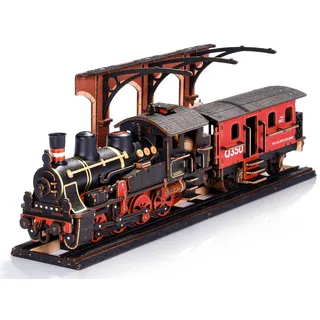 ROBOTIME 3D Puzzle Dampflok Modellbau aus Holz, Eisenbahn Modellbausatz DIY Holzpuzzle Bastelsets Modelleisenbahn Geschenk für Erwachsene und Kinder