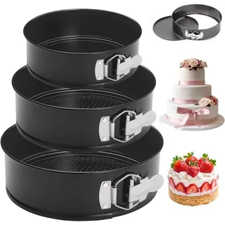DIBUEUPP Springform 3 Stück,Springform Kuchenform Rund 12/18/22 CM,Backformen Set,Backform Rund Set,Verstellbar Abnehmbarer Boden,Antihaftbeschichtet,Baking Utensils,für DIY Torten Kuchen