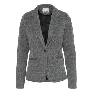 ICHI IHKATE Jacquard Damen Blazer Jackenklazer mit Reverskragen Paspeltaschen V-Ausschnitt 1-Knopf-Form leicht elastisch Slim fit, Größe:S, Farbe:Black/White Herringbone (203523)