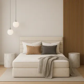GUTTO Boxspringbett DAKOTA 120 x 200cm 2x Bettkasten TOPPER 5cm Gratis Beige Velour - Beige