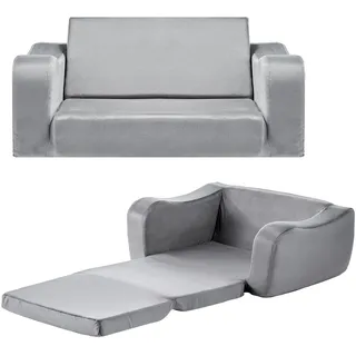 VEVOR Kindersofa Kindersessel aus 28D-Schwamm & kurzem Flor mit Armlehnen, ausklappbare Kindercouch in Liege, Schlafsofa Kinder (18 Monate – 6 Jahre) Geburtstagsgeschenk für Mädchen & Jungen Grau