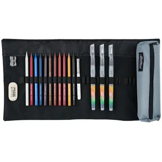 CRETACOLOR Künstler-Set Herbstedition, inkl. grauem Rolletui, limiterte Auflage, 18-Teile, inkl. Radierer und Spitzer, diverse Künstlerartikel, leuchtende und satte Farben