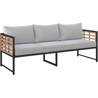 Ambia Garden Loungesofa , Naturfarben, Schwarz , Holz, Metall, Textil , Akazie , vollmassiv , 185x67.5x63.5 cm , Gartenmöbel, Loungemöbel, Gartensofas & Loungesofas