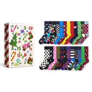 Happy Socks Tagessocke Crew Weihnachtsspecial #4 - Adventskalender mit 24 Paar - weiss