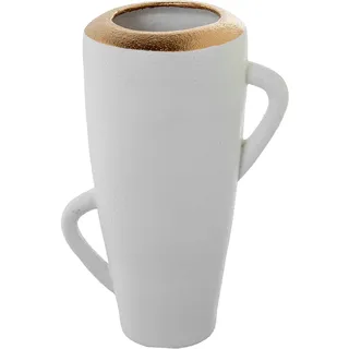 DRW Bodenvase aus Keramik mit weißen Griffen und Goldrand, 27 x 20 x 45 cm