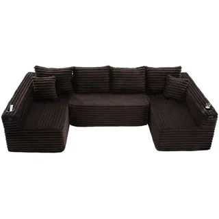 Oxeza Wohnlandschaft 320/155/88 cm Braun mit Getränkehalter und Seitentasche , Textil , Mode , Rechteckig , 320x88x155 cm , Wohnzimmer, Sofas & Couches, Wohnlandschaften, Wohnlandschaften in U-Form