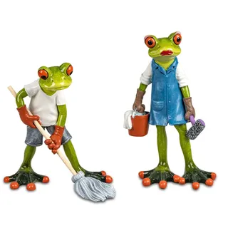 Formano 2er Set lustige Frösche Hausputz 16 cm Figur Froschpaar Deko Putzfrau Putzmann